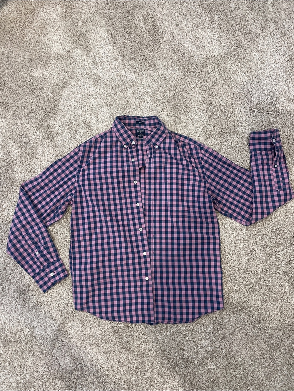 J. Crew Lavender/pink and Navy Gingham Button-Down Shirt